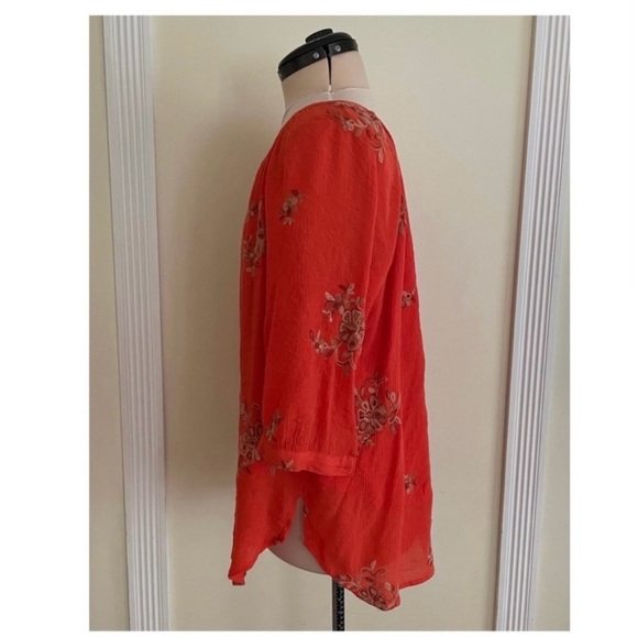 LAST CALL Anthropologie Fig and Flower Boho Top Size 1X Orange Floral Embroidery - Picture 3 of 11